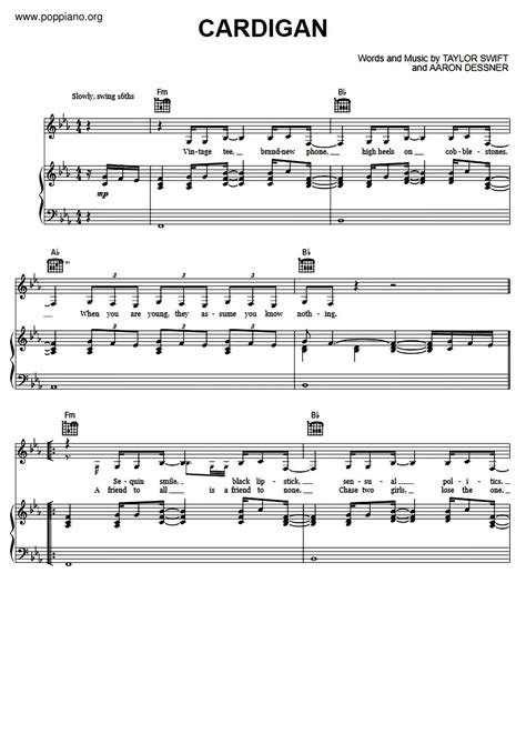 Free Cardigan by Taylor Swift sheet music Download …