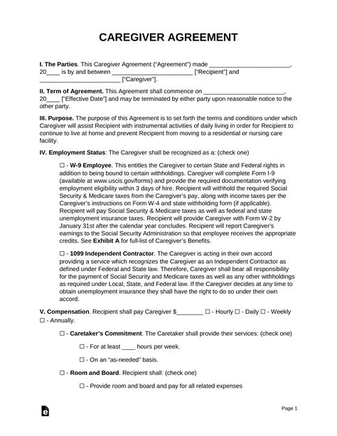 Free Caregiver Agreement Template PDF & Word Legal …