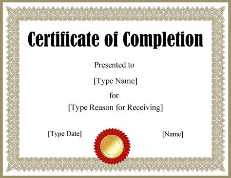 Free Certificate Of Completion Templates For Word