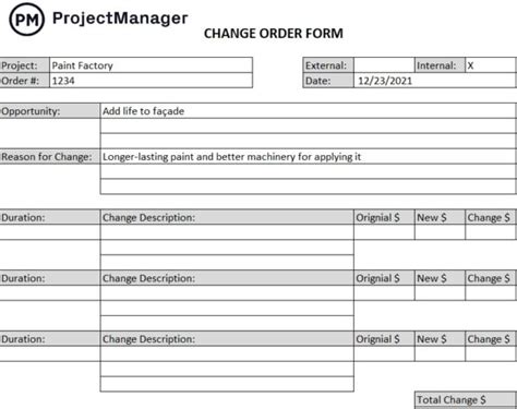 Free Change Order Form Template for Excel ProjectManager