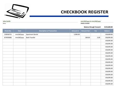 Free Checkbook Register Template Exce