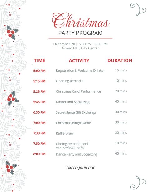 Free Christmas Party Program Flow Template to Edit Online