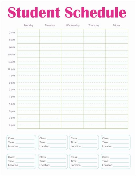Free Class Schedule Template Printable Class schedule template