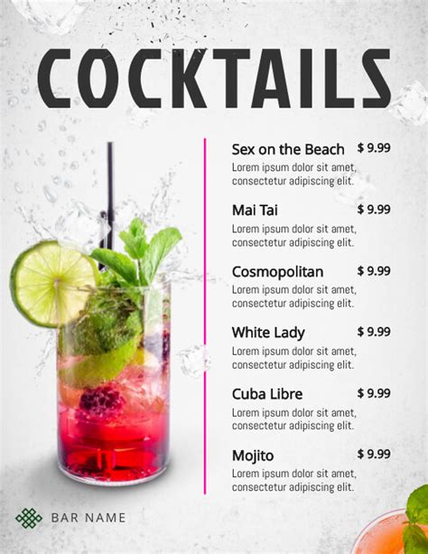 Free Cocktails Restaurant Menu Template In Google Docs
