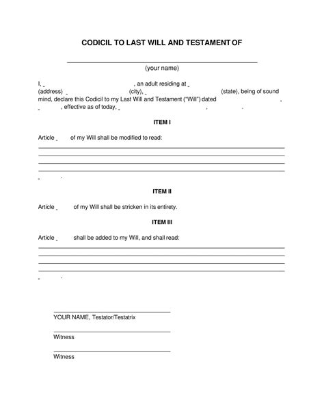 Free Codicil Form For Will Form Resume Examples EvkBE0PO2d