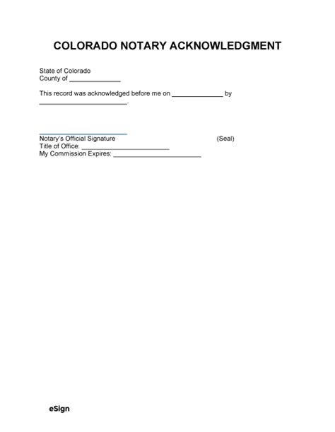 Free Colorado Notary Acknowledgment Form PDF & Word