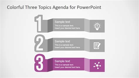 Free Colorful Three Topics Agenda for PowerPoint SlideModel