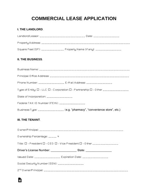 Free Commercial Lease Application Form PDF Word eForms