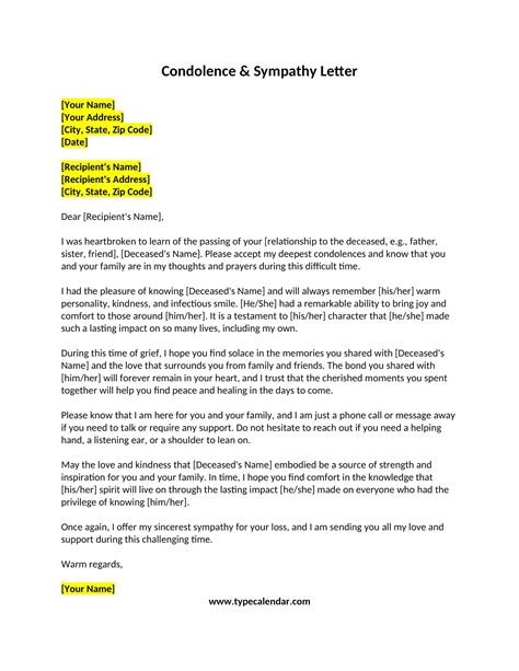 Free Condolence Letter Format Free Word Templates