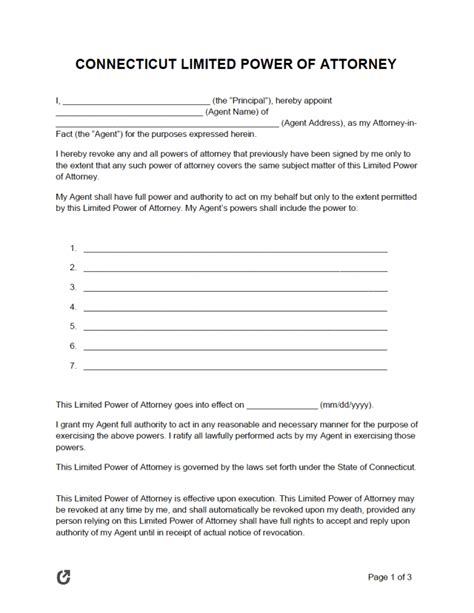 Free Connecticut Limited Power of Attorney Form PDF Word eForms
