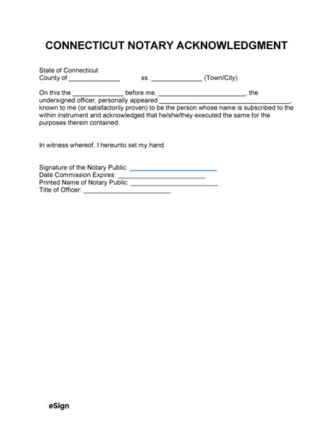 Free Connecticut Notary Acknowledgment Form PDF Word eForms