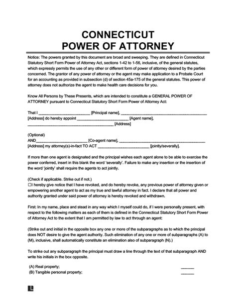 Free Connecticut Power of Attorney Forms PDF