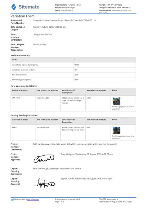 Free Construction Variation Form Template Use This Smart Template Now