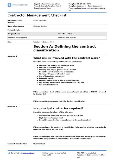 Free Contractor Management Checklist Free And Editable Template