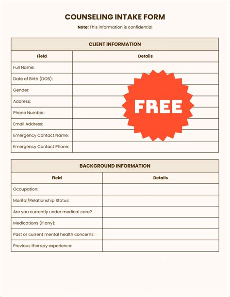 Free Counseling Intake Form FormDr
