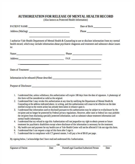 Free Counseling Release Of Information Form Template Pdf Example in