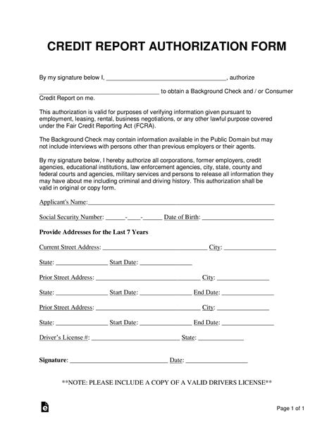 Free Credit Report Authorization Consent Forms Word Pdf