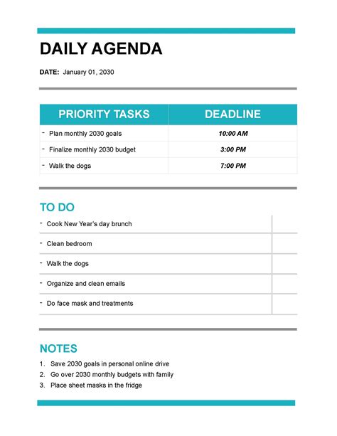 Free Daily Agenda Template