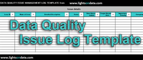 Free Data Quality Issue Log Template Data Governance in 2019 Data