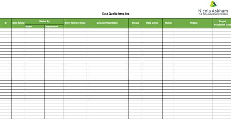 Free Data Quality Issue Log Template Data quality, Master data