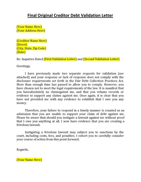 Free Debt Validation Letter Template