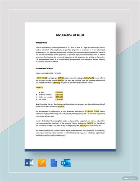 Free Declaration Of Trust Template Google Docs Word Apple Pages Template Net