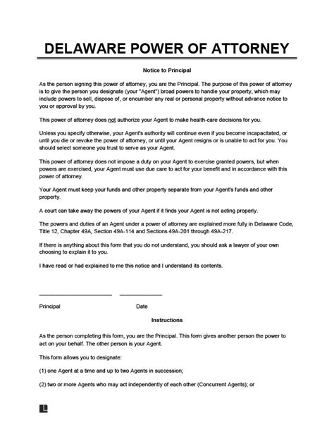 Free Delaware Power of Attorney Forms PDF Word