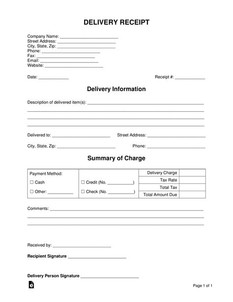 Free Delivery Receipt Template PDF Word eForms