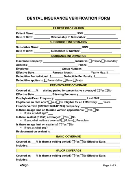 Free Dental Insurance Verification Form - PDF – eForms