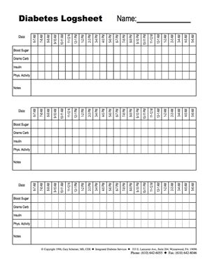 Free Diabetes Log Sheets Charts In Pdf And Excel Formats