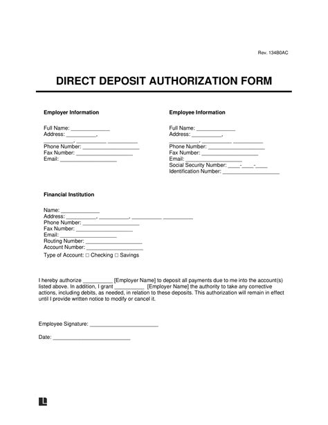 Free Direct Deposit Authorization Form PDF & Word