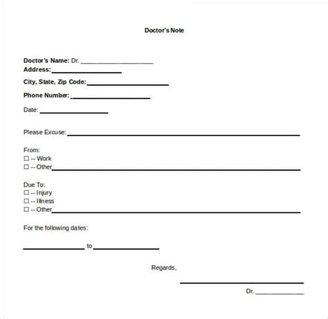 Free Doctor Note Template Download