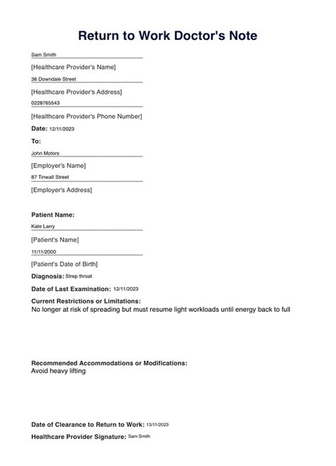 Free Doctor Note for Work Inspirational Return to Work Doctors Note Template Doctors note