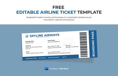 Free Editable Airline Ticket Template Word