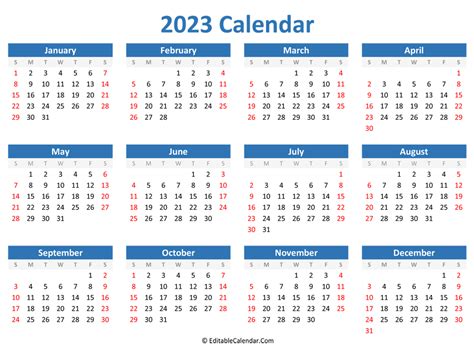 Free Editable Calendar 2023