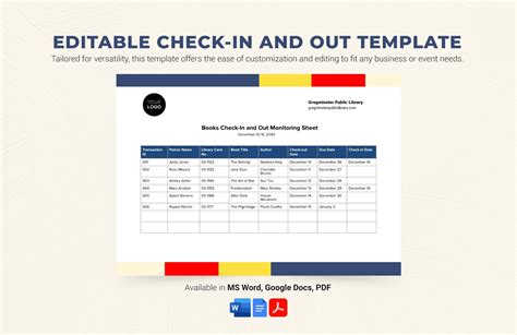 Free Editable Checkin and Out Template Download in Word, Google Docs