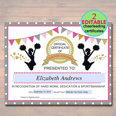 Free Editable Cheerleading Certificates Customizable Instant Download