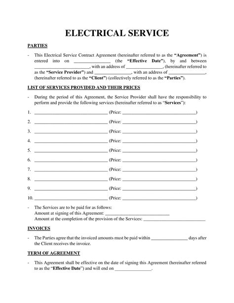 Free Electrical Service Agreement Free To Print Save Download