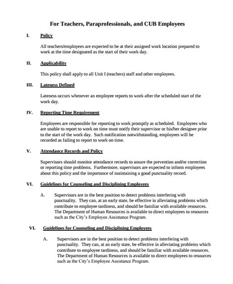 Free Employee Attendance Policy Template