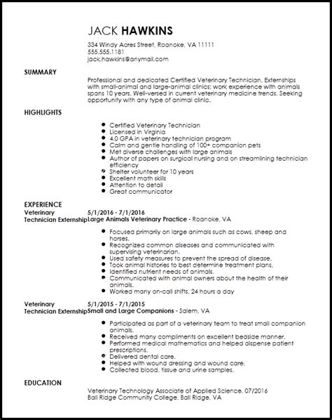 Free Entry Level Veterinary Technician Resume Example ResumeNow