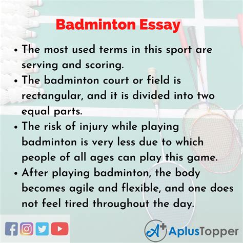 Free Essays For Students On Badminton ️ Essay Topics Ideas