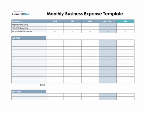 Free Excel Business Income And Expense Template