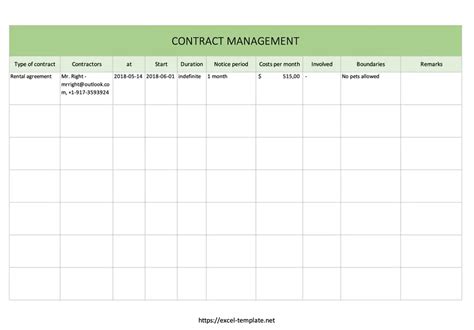 Free Excel Contract Management Templates