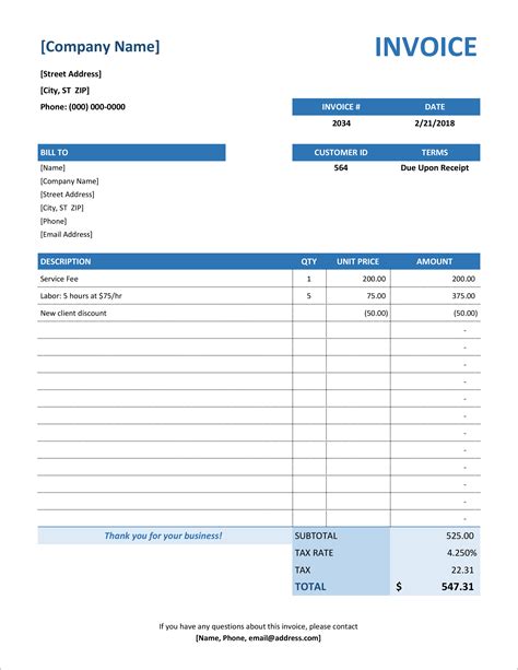 Free Excel Invoice Template Database