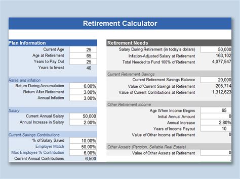 Free Excel Template Retirement Calculator