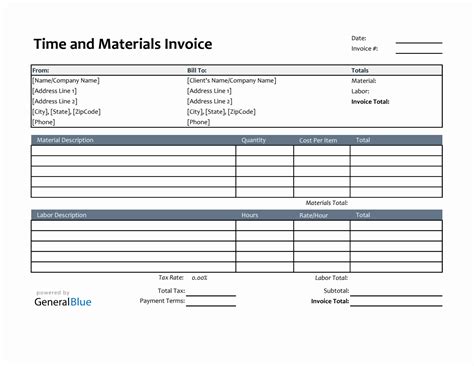 Free Excel Time And Materials Templates Time And Materials Invoice