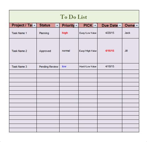 Free Excel To Do List Template Download