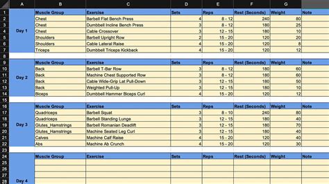 Free Excel Workout Template