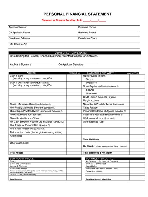 Free Fillable Personal Financial Statement Form Printable Forms Free