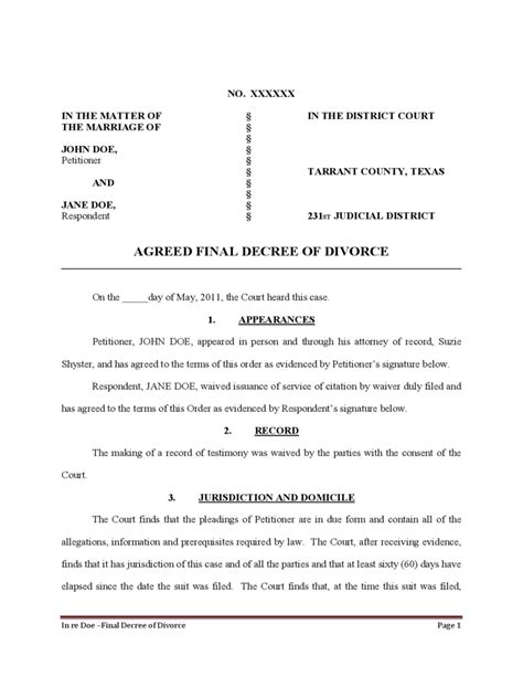 Free Final Divorce Decree Forms Texas